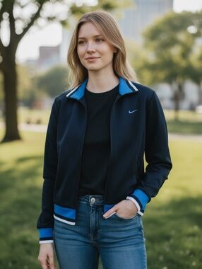 Nike Navy Blue Stripe Zip Up Jacket M